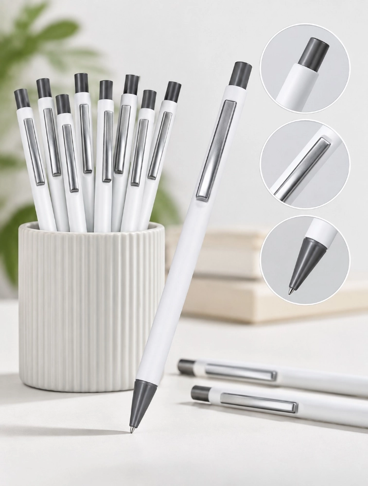 White Premium Matte Metal Click Pen Pack of 12