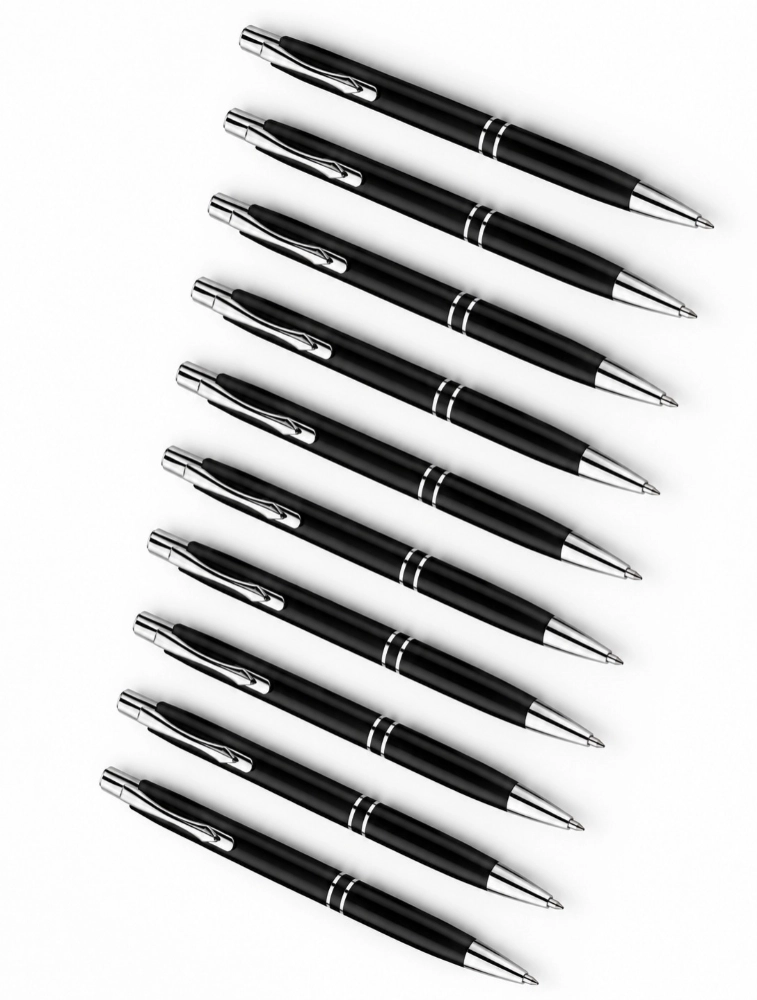 Black Premium Glossy Steel Ball Pen with Silver Clip Pack of 12