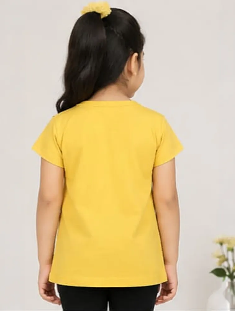 Yellow Girls Premium Printed Half Sleeve T Shirt