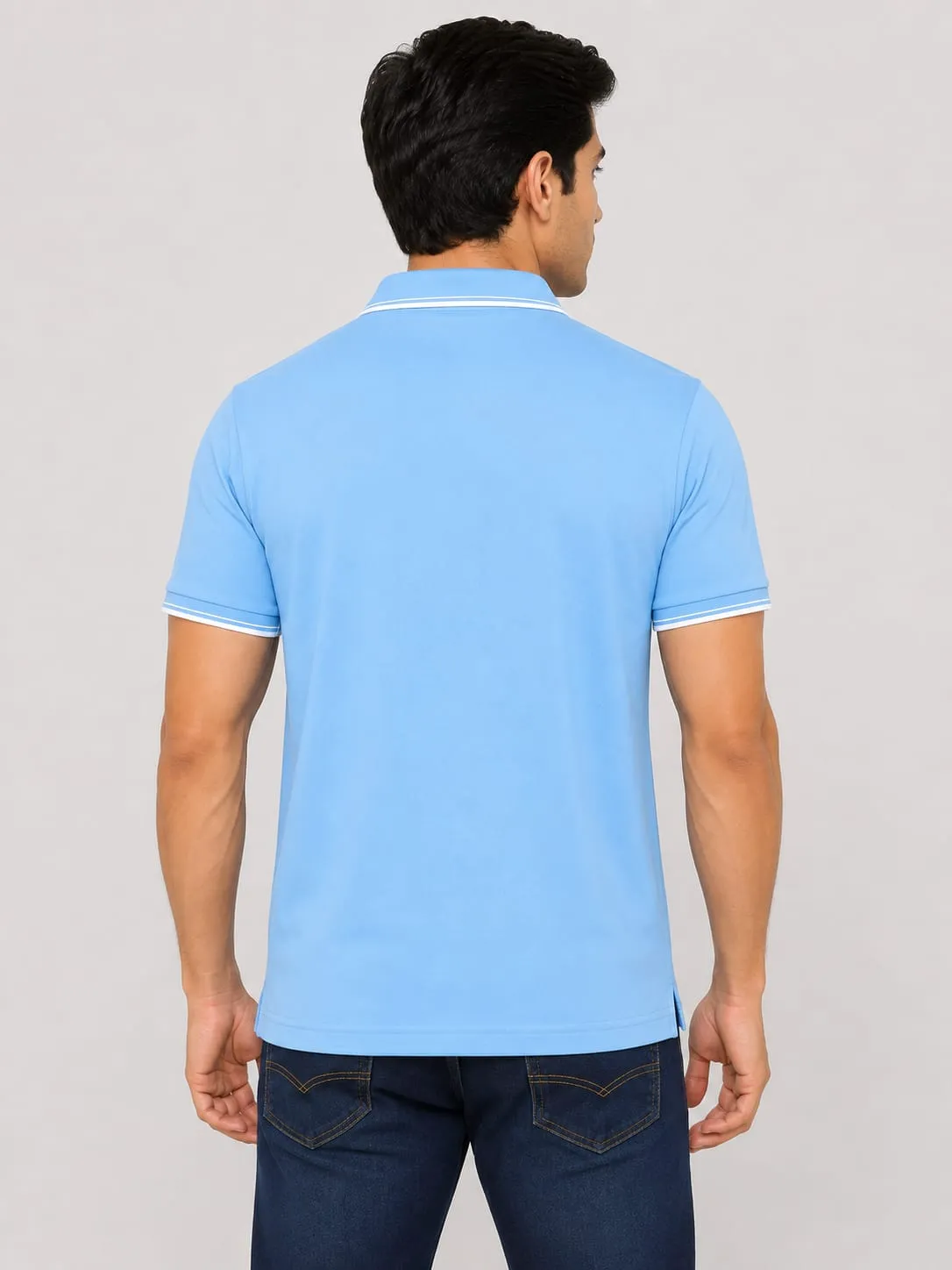 Sky Blue Mens Premium Primo Knit 200 GSM Polo TShirt With White Collor And Sleeve Tipping
