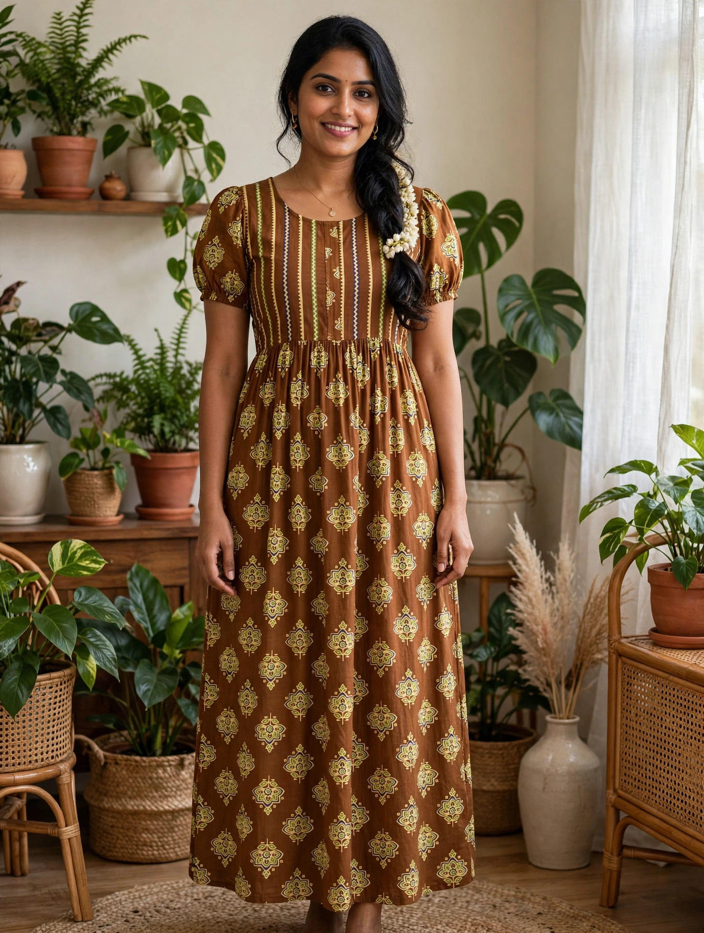 Women's Premium - Maxi nighty with puff sleeve  - Style 1