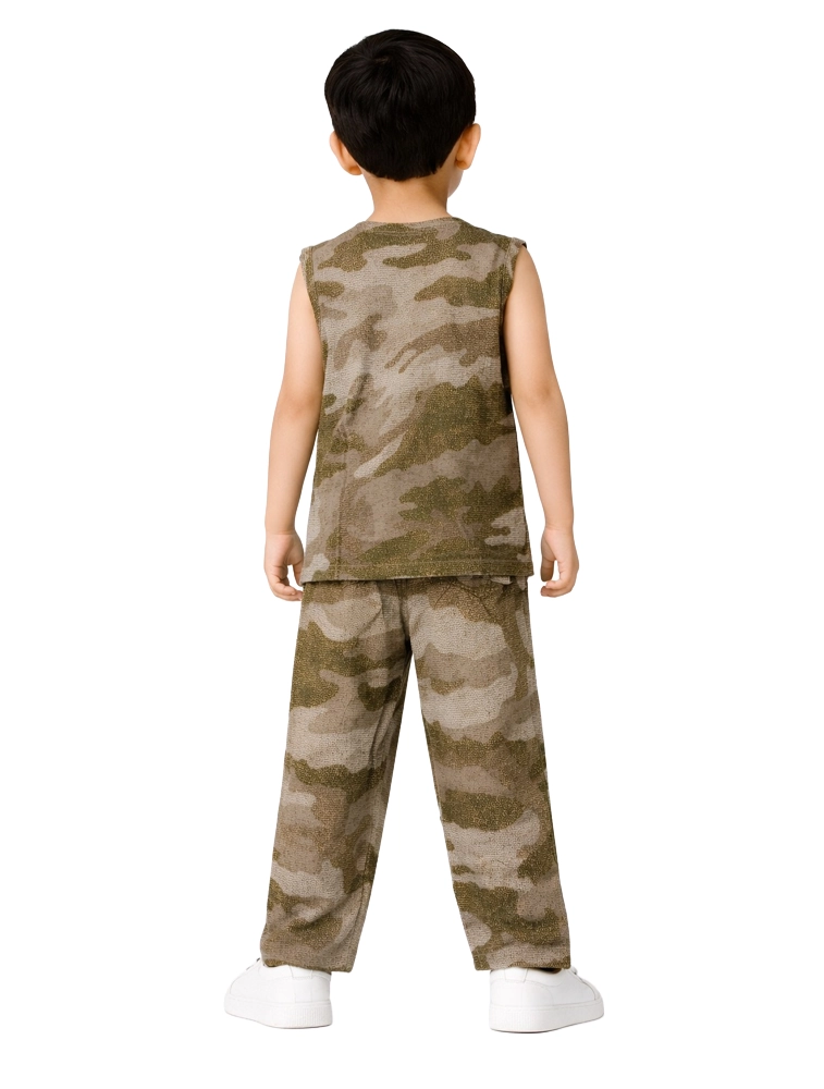 Olive Green Boys Printed Lounge Sets