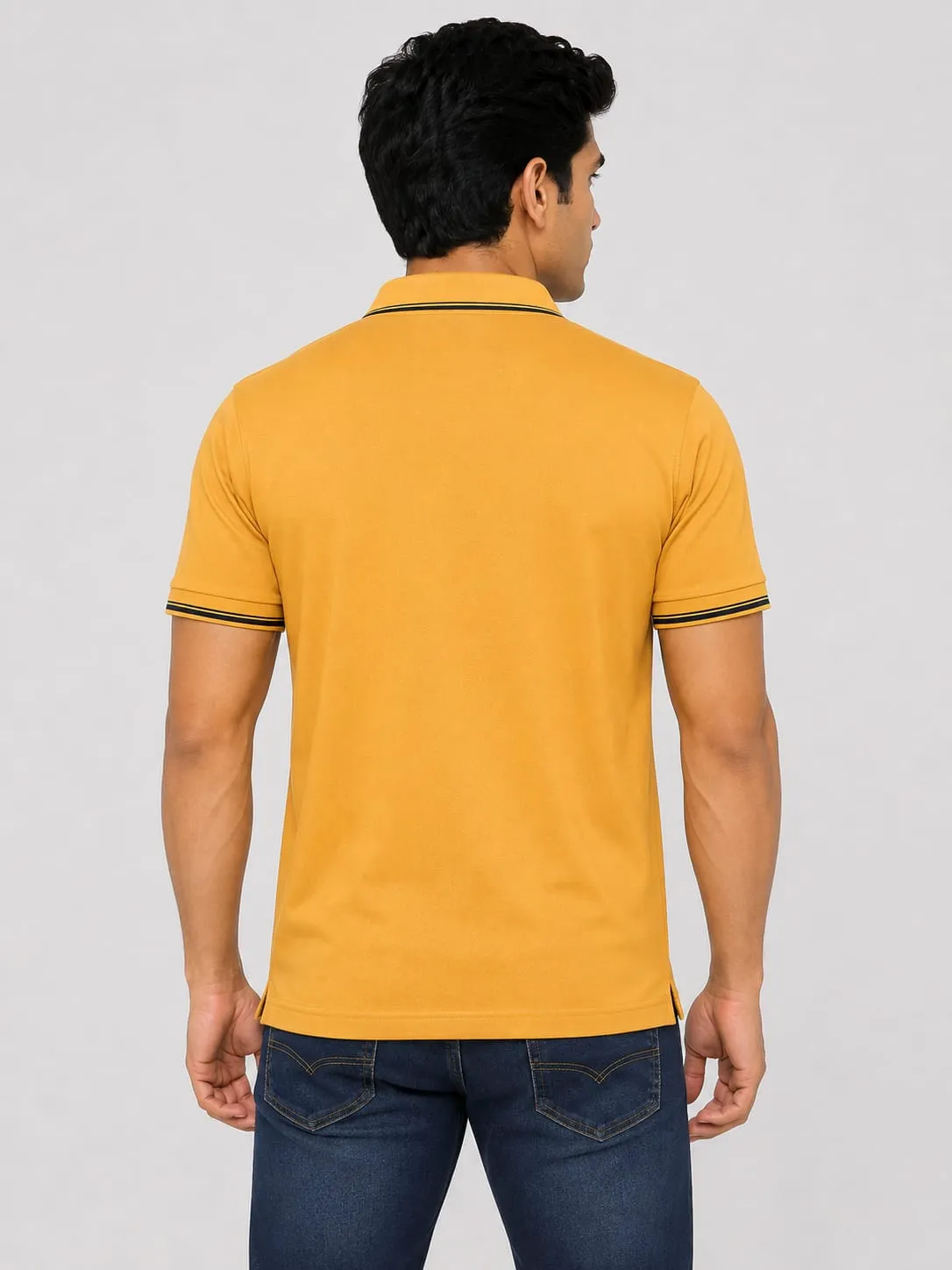 Yellow Mens Premium Primo Knit 200 GSM Polo TShirt With Black Collor And Sleeve Tipping