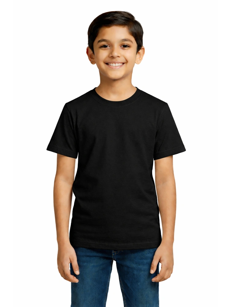 Black Kids Cotton Round Neck 180GSM Half Sleeve Tshirts