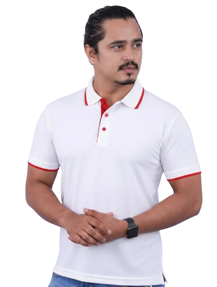 White Dri Fit Mars Polo Half Sleeve 200 GSM with Red Tipping