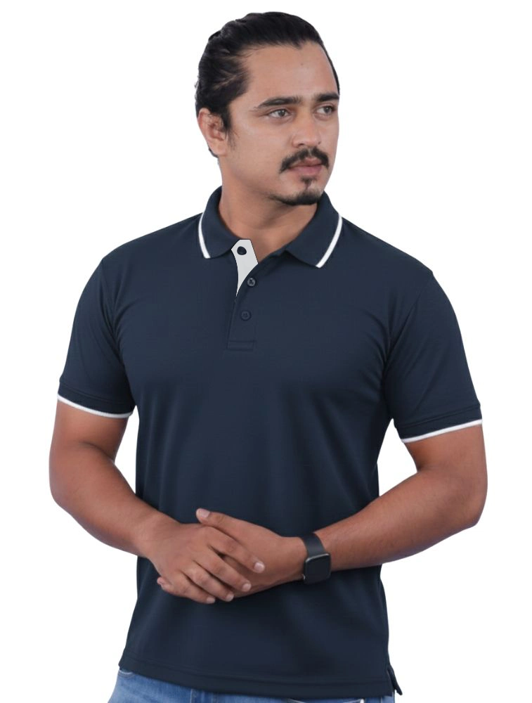 Navy Blue Dri Fit Mars Polo 200GSM with White Tipping