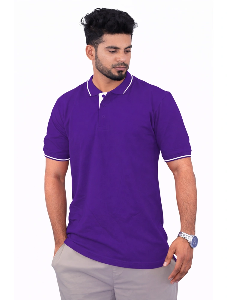 Purple Cotton Polo Half Sleeve 240 GSM with White Tipping