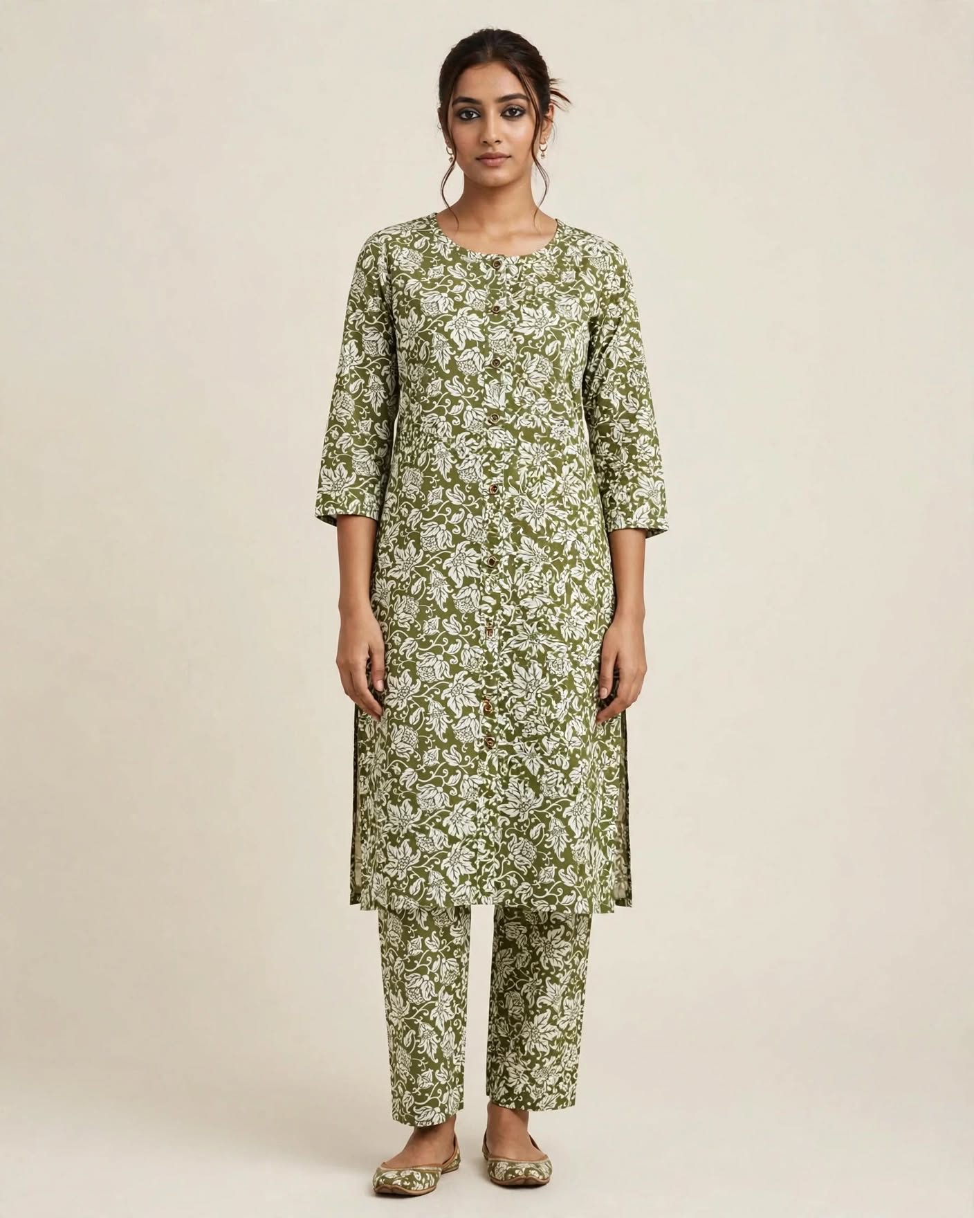 Night Suit cum Kurties Set (Floral Print) - Style 1