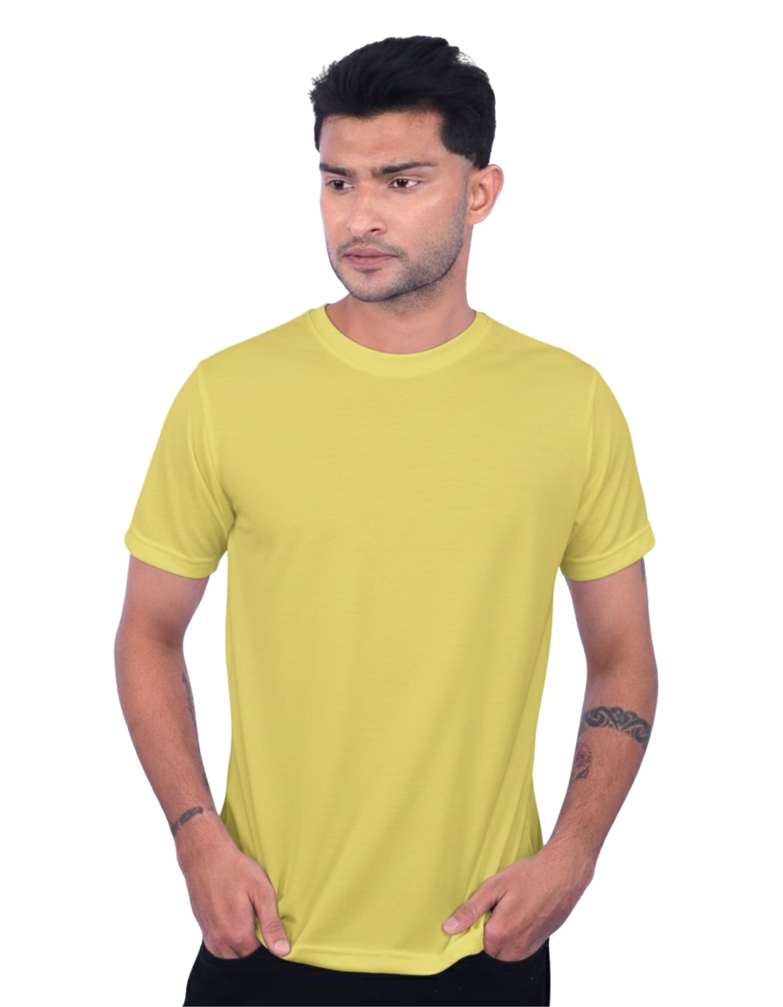 Lemon Yellow Polyester Round Neck 140GSM Tshirts