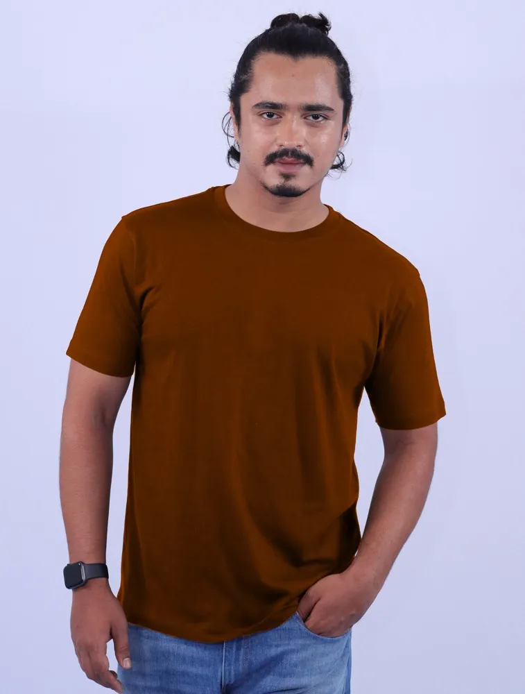 Brown Cotton Round Neck 180GSM Half Sleeve T-shirts