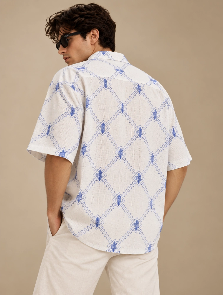White Mens Oversized Emboridery Shirt