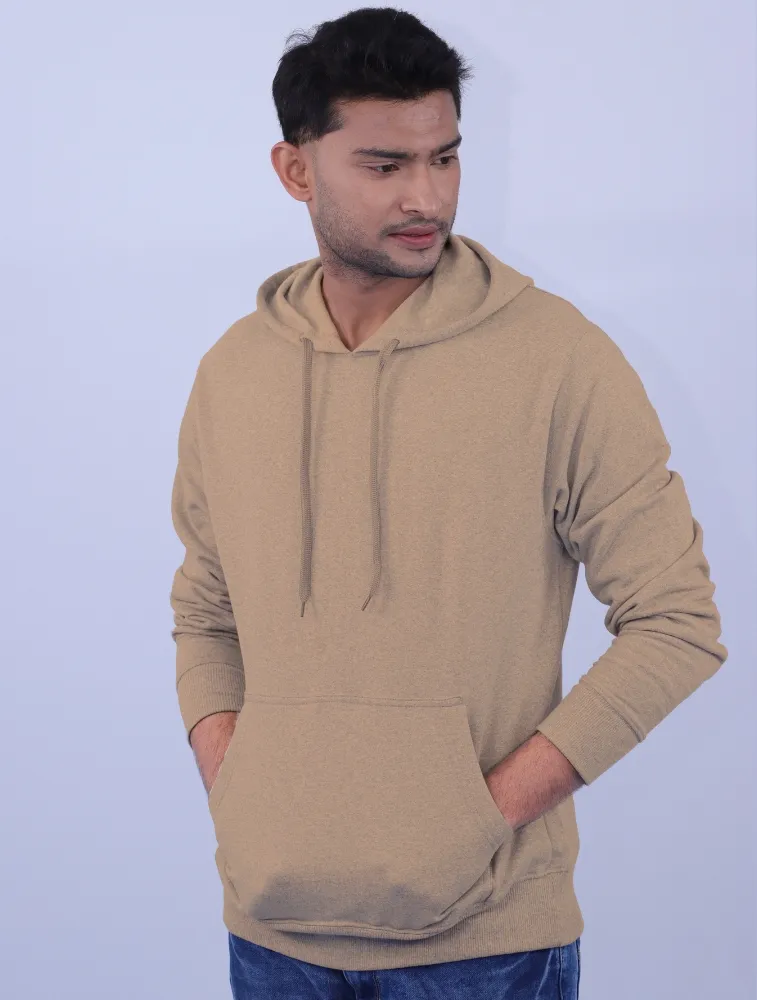 Beige Polycotton Hoodie without Zipper 300GSM