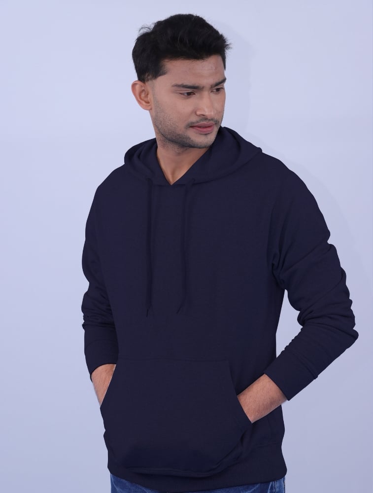 Navy Blue Polycotton Hoodie without Zipper 300GSM(Plus Size)