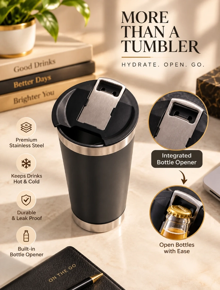 Open Sip Stainless Steel Tumbler With Bottle Opener 600 ML