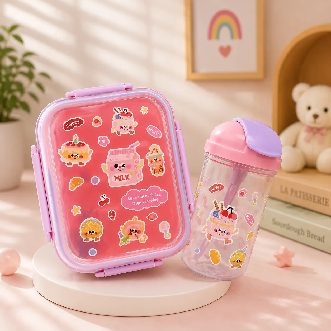 Blush Pink Tiny Bloom Premium Lunch Box Sipper Bottle Combo Set