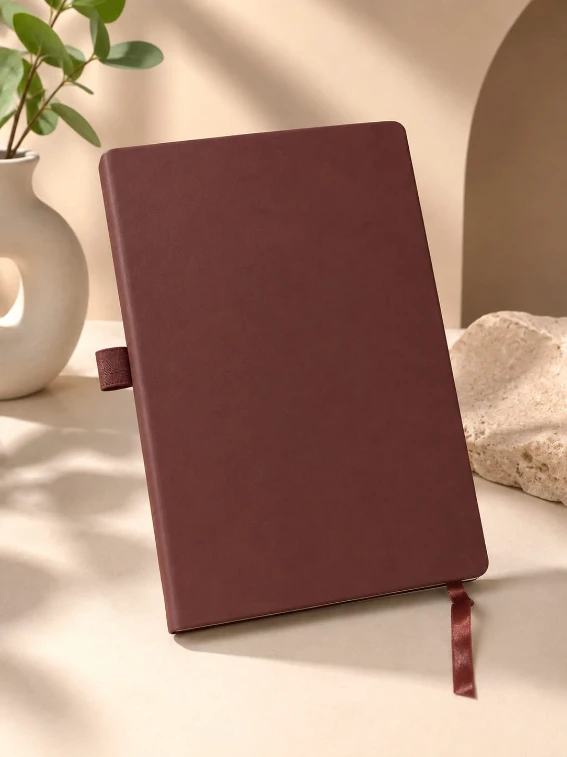 Natural Brown Premium Solid Finish Diary with Elastic Pen Holder