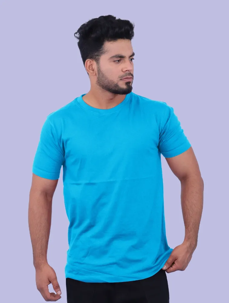 Sky Blue Cotton Round Neck 180GSM Half Sleeve T-shirts