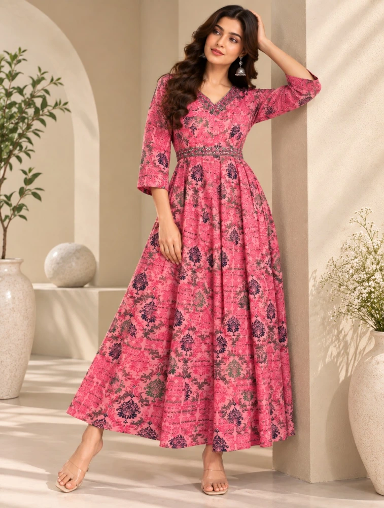 Light Pink  Womens Elegant  Ethnic Printed Kurta